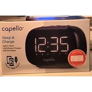 Capello Sleep & Charge Alarm Clock Dual USB Phone Charger AM/FM Radio CR22
